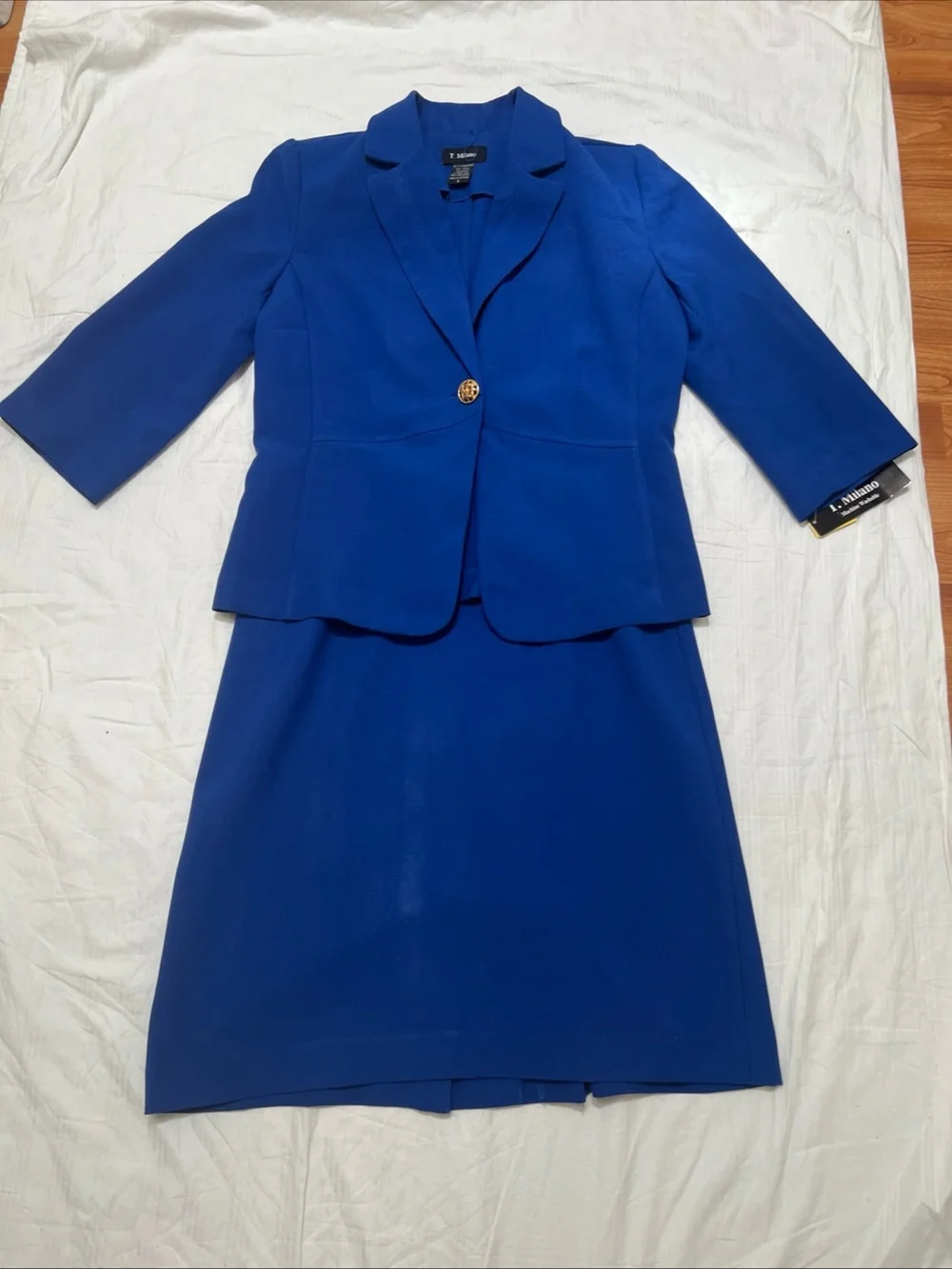 T Milano Skirt Suit Sz 6 Cobalt Blue Tailored Career Business NWT